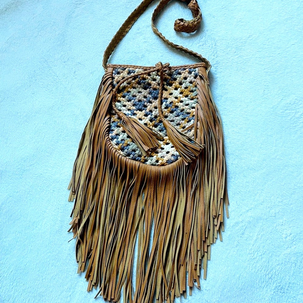 Bohemian Fringe Crochet Bag - Reversible, Multicolor, tassel, vegan leather